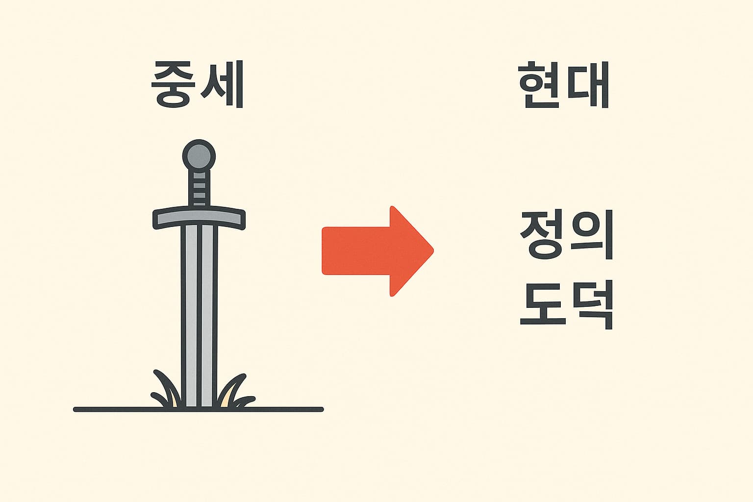 중세 유럽봉건사회 리더의 원칙이 검에서 현대는 정의 도덕 으로 옮겨 진 이미지