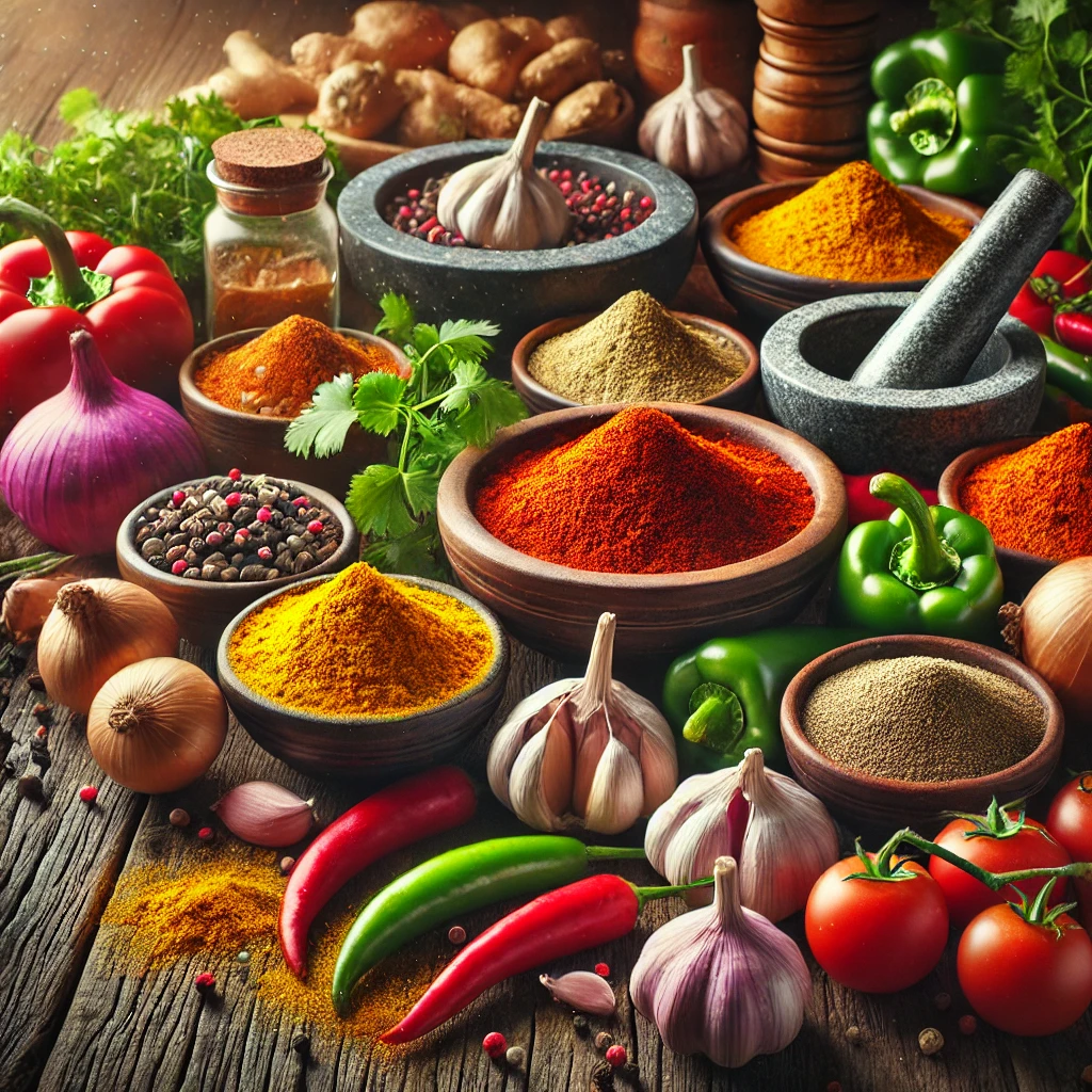 향신료와 신선한 재료