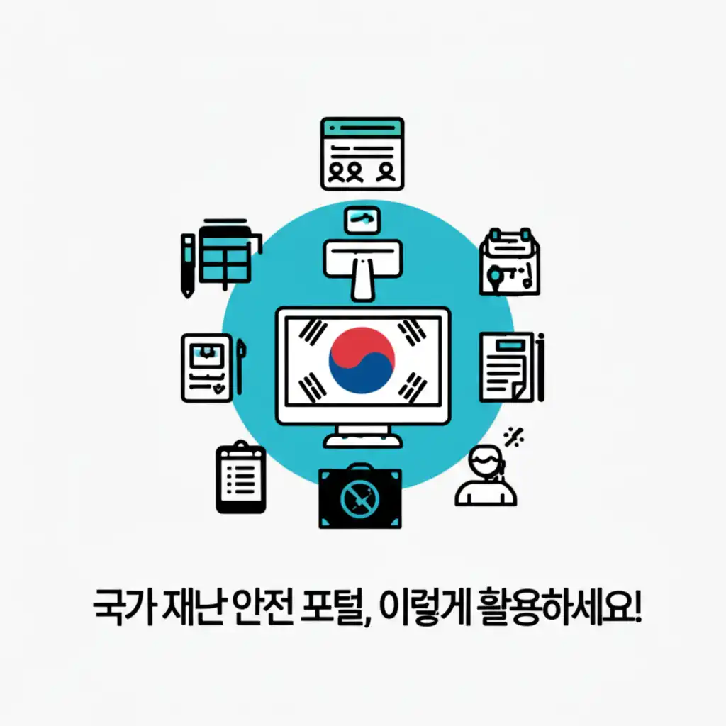 실시간 재난 정보, 대피소 찾기 등 국가 재난 안전 포털의 실용적 활용법을 보여주는 가이드 이미지