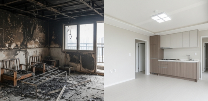 홍성군 화재복구 작업 전후 사진