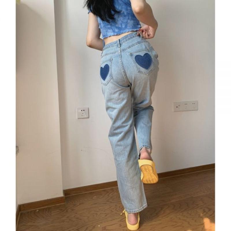 캐주얼 와이드 슬림 블루진 하트 청바지 일자 팬츠 스트레이트 데님 바지