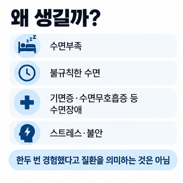 수면부족 불규칙한 수면 수면장애 스트레스와 불안이 가위눌림과 연관될 수 있음을 보여주는 이미지