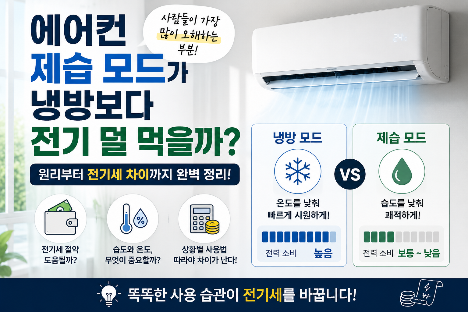 에어컨 제습 모드가 냉방보다 전기 덜먹을까?? 인포그래픽