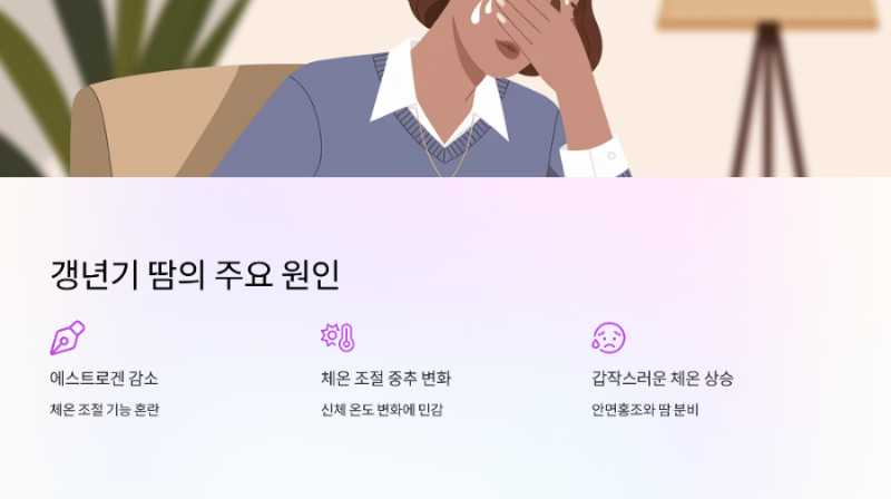 갱년기 땀으로 힘든 여성의 모습