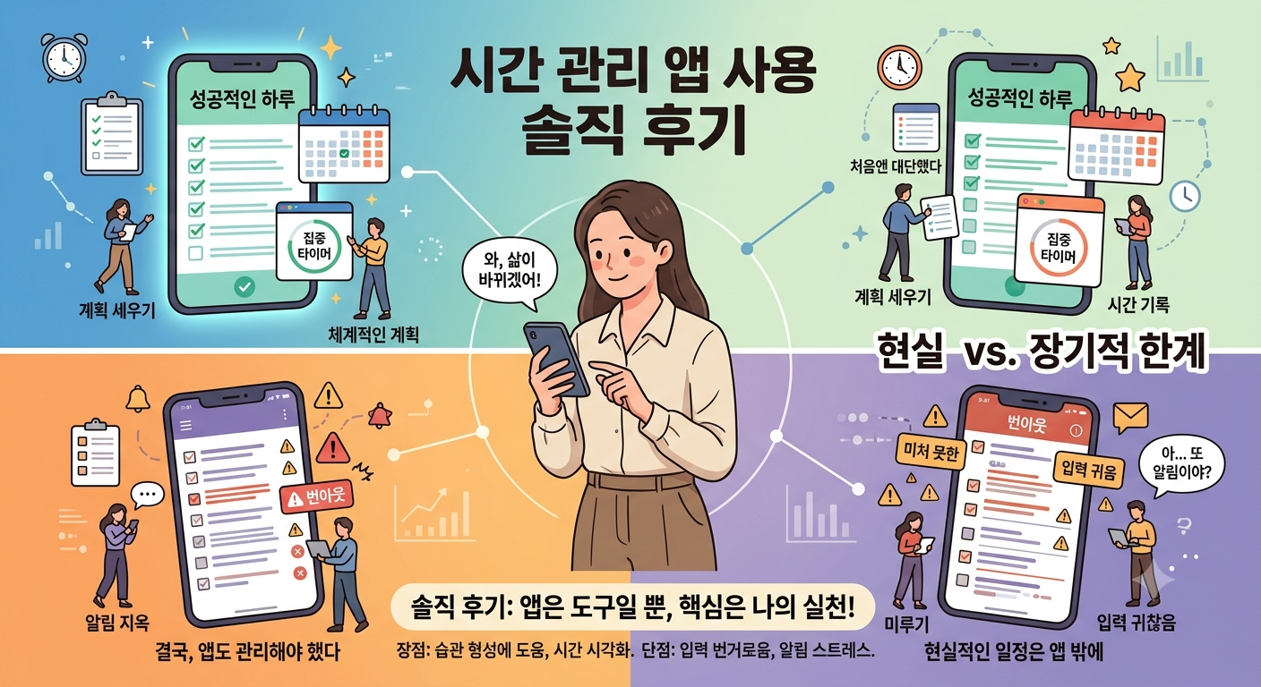 이미지 설명: 시간 관리 앱을 사용해 본 솔직 후기