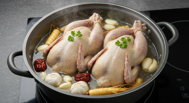 닭을 끓이는 이미지
