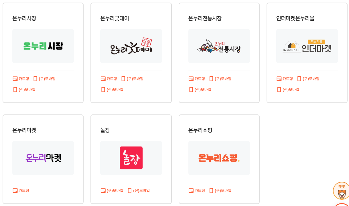 온누리카드-온라인사용처
