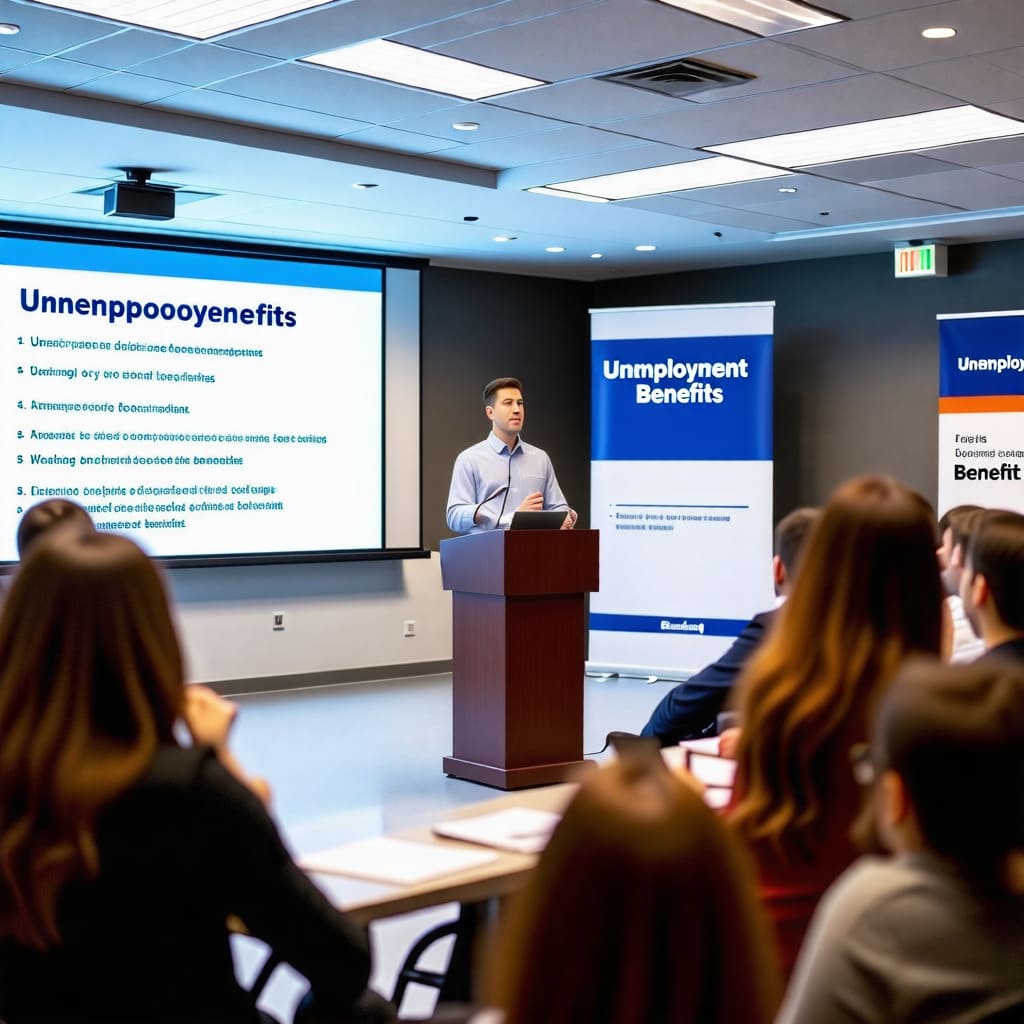 실업급여 관련 정보 세미나에서 발표하는 모습.