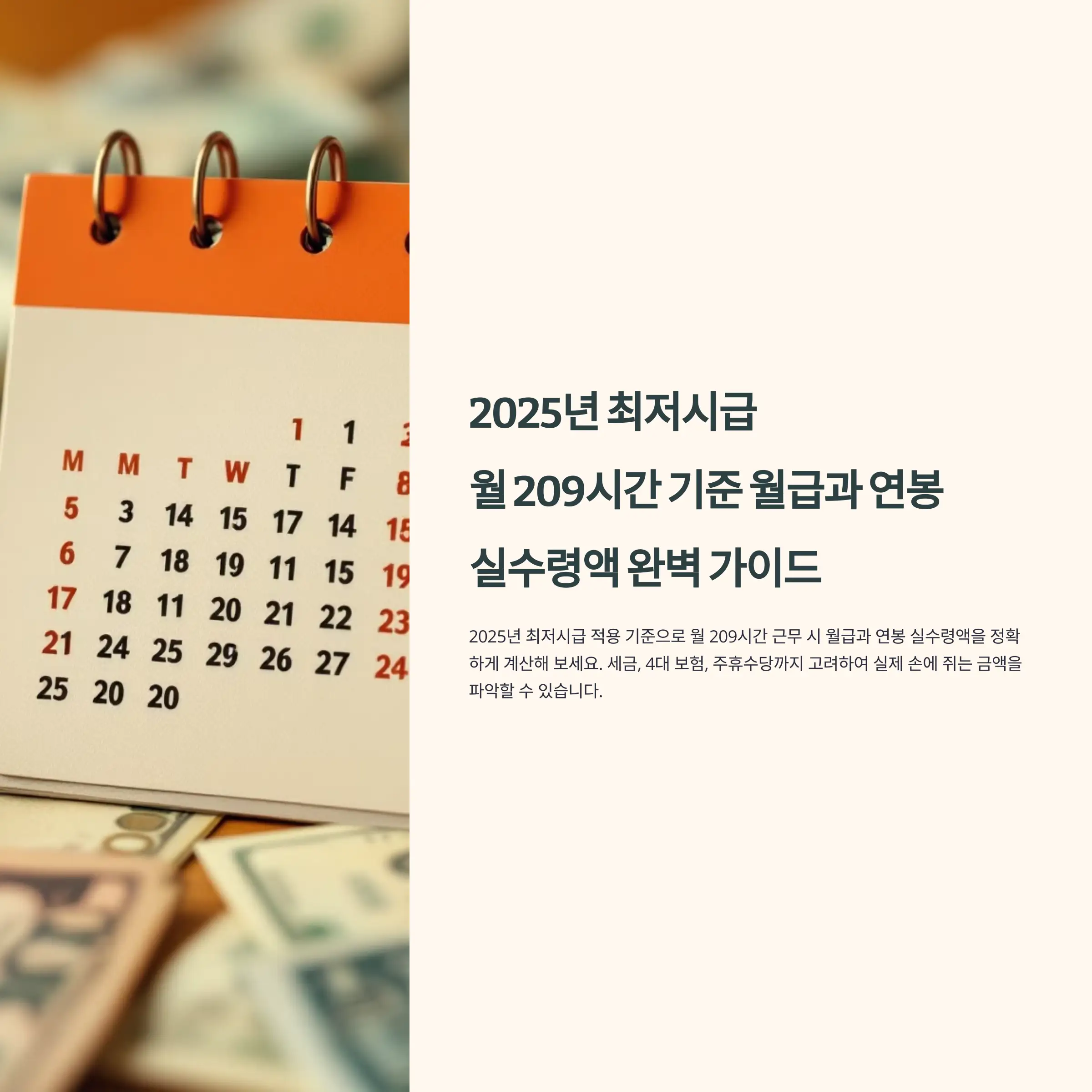 2025년 최저시급, 월 209시간 기준 월급과 연봉 실수령액 완벽 가이드