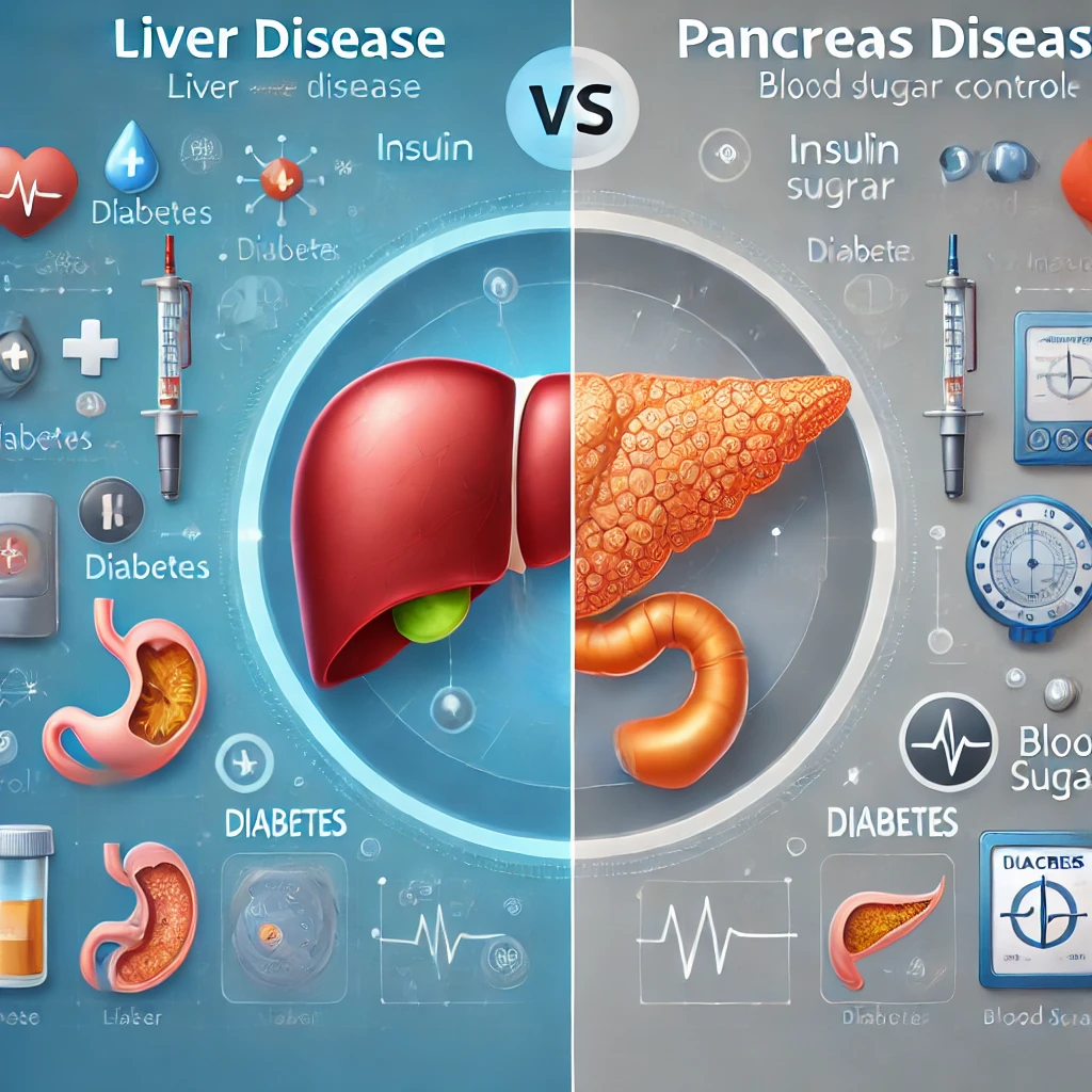 간 질환 vs 췌장 질환, 당뇨 영향 비교 (췌장, 간, 당뇨)에 대한 이미지