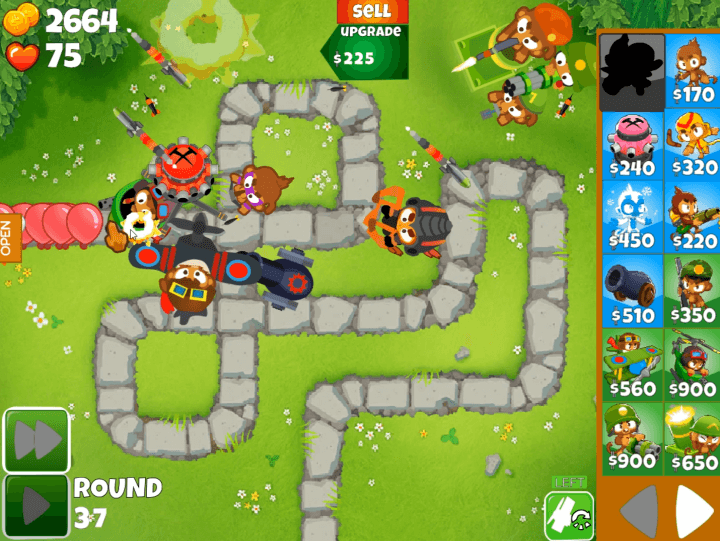 풍선타워디펜스6-게임하기-플레이-다양한-타워들을-설치하여-풍선을-터트리는-화면