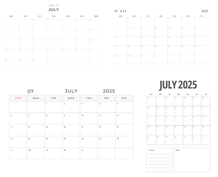 7월 달력 배경화면 프린트 무료다운 PC 스마트폰 바탕화면 플래너 2025 3