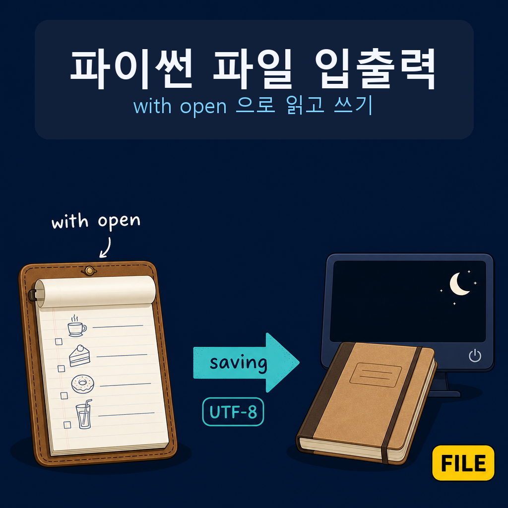 한글 제목 파이썬 파일 입출력과 with open으로 읽고 쓰기를 보여주는 대표 이미지