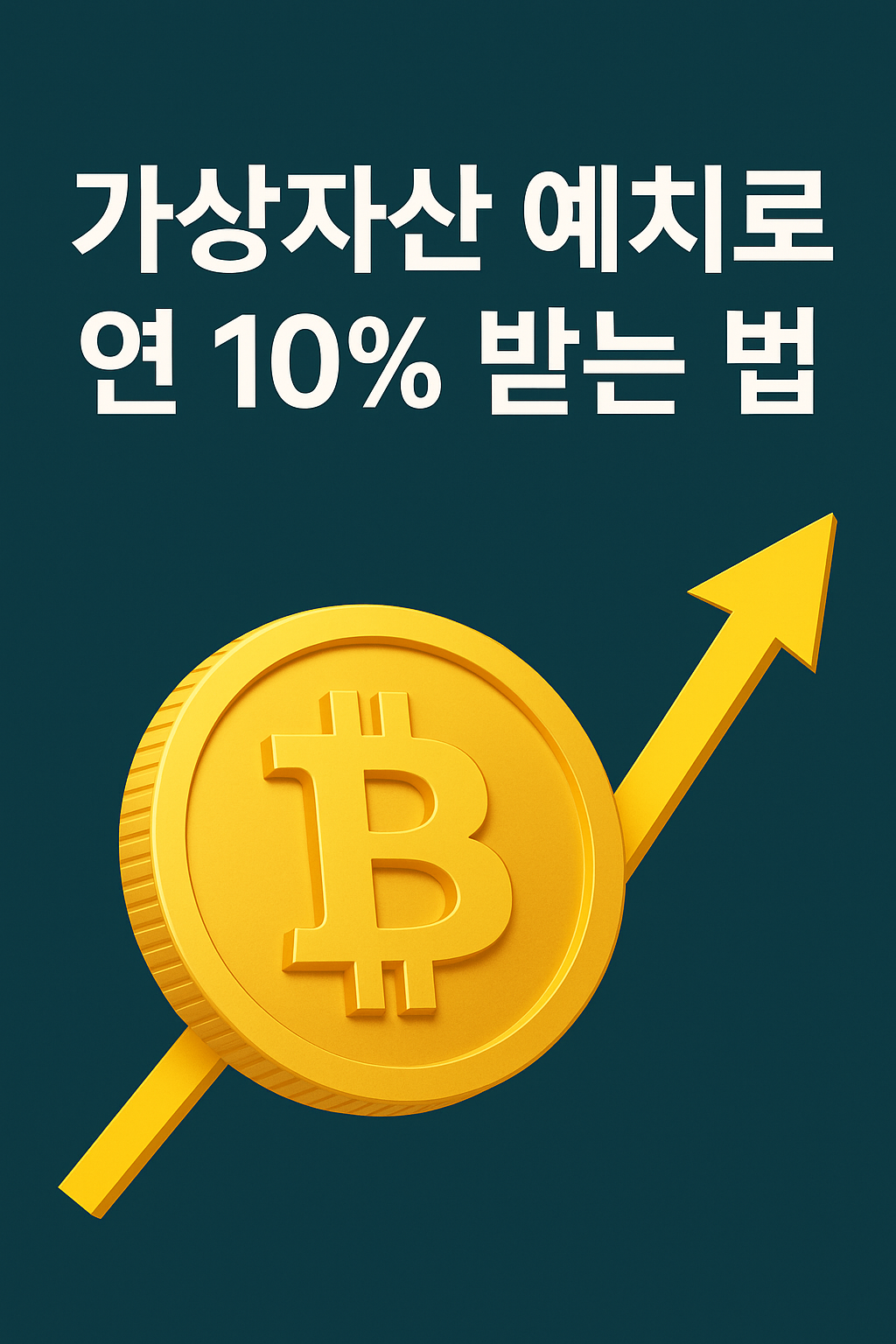 가상자산 예치로 연 10% 수익을 상징하는 비트코인과 상승 화살표 이미지