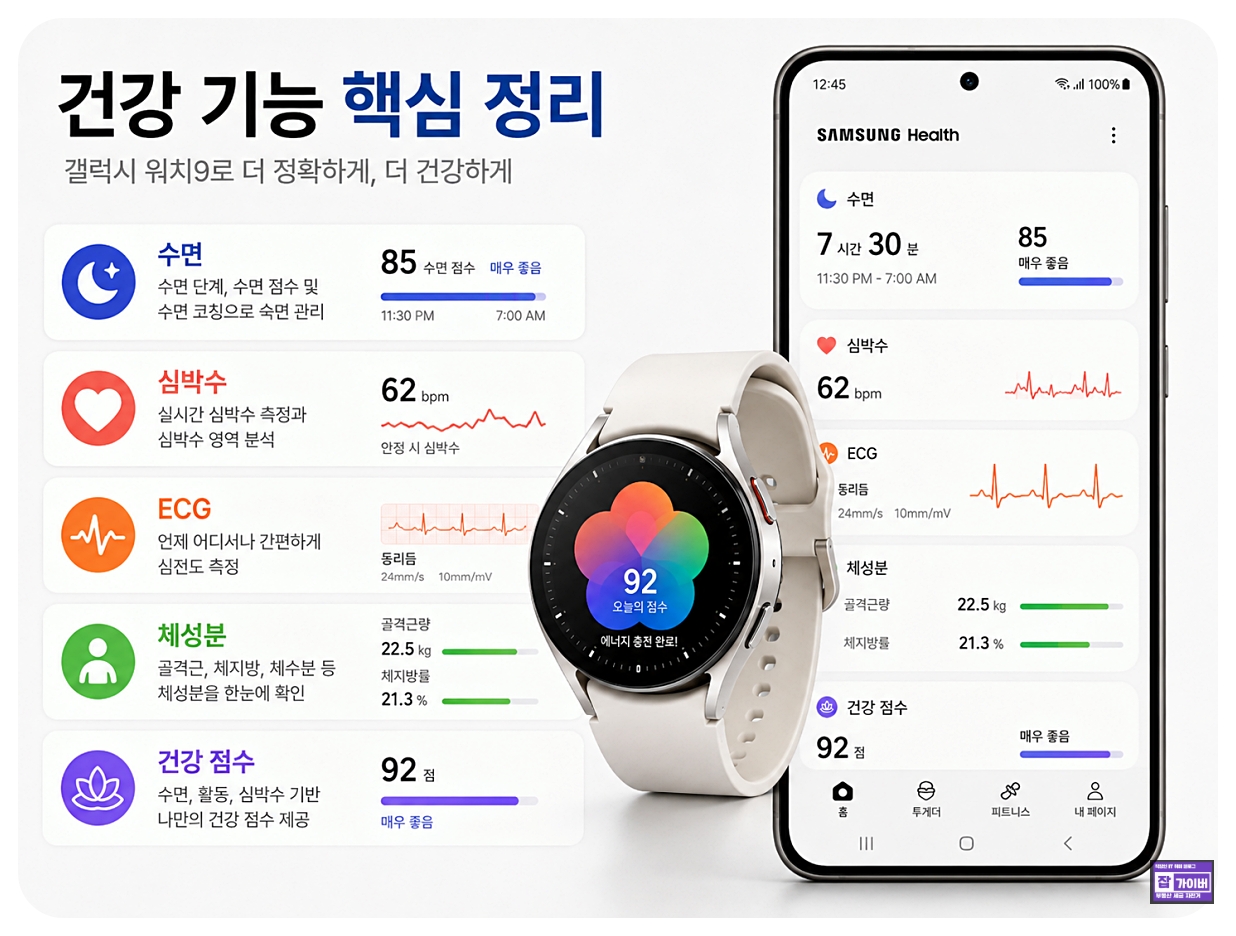 갤럭시 워치9 삼성헬스 수면 심박수 ECG 체성분 건강점수 기능