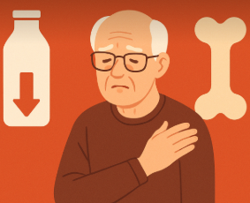 노인의 칼슘 부족으로 뼈가 약해지는 것을 이미지로 표현