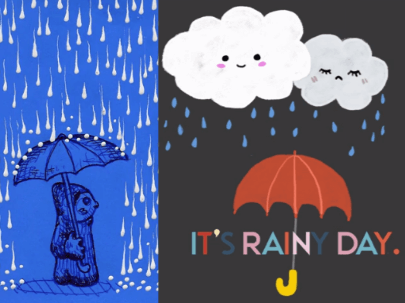 비 내리는 그림과 우산 그림 섬네일