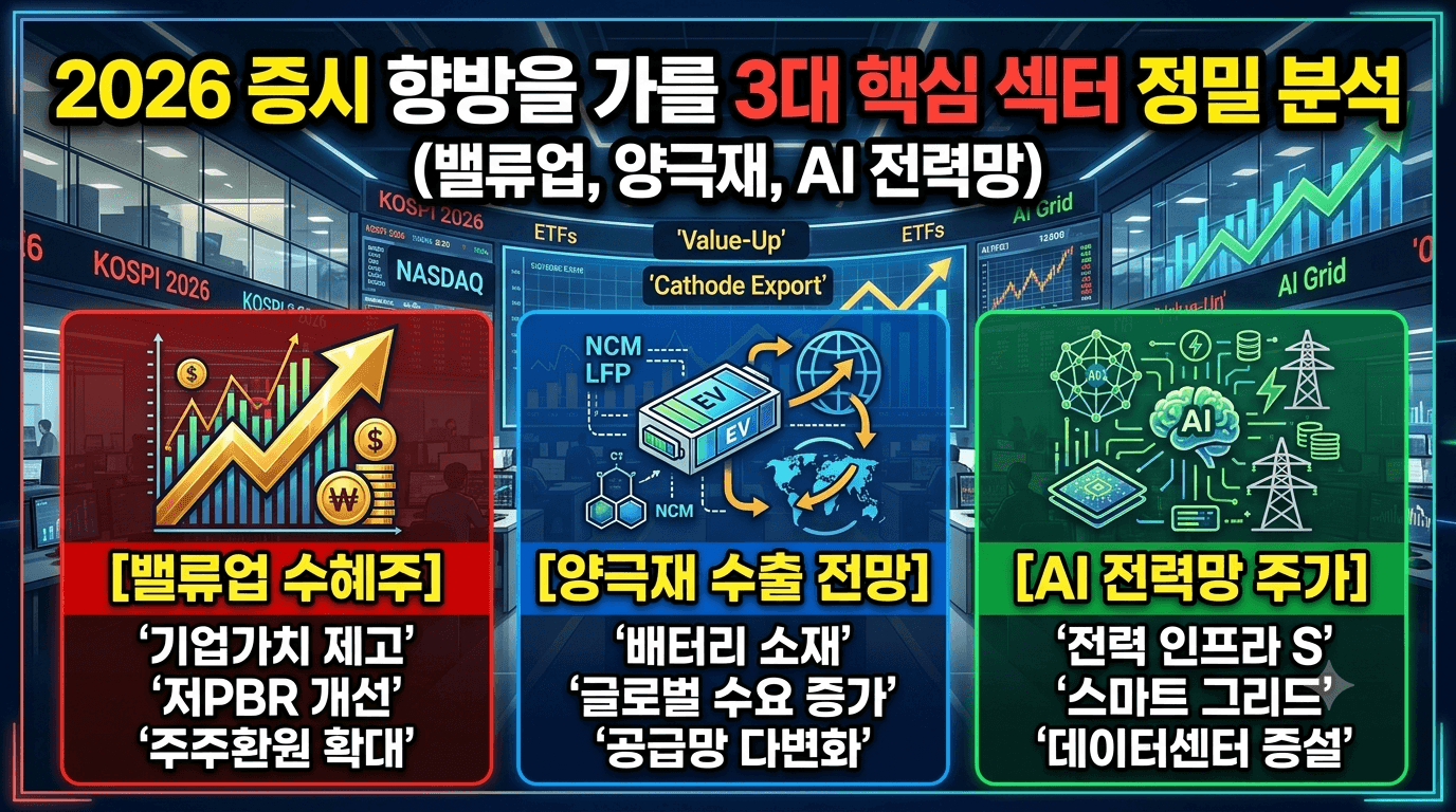 [밸류업 수혜주] [양극재 수출 전망] [AI 전력망 주가] 2026년 증시 향방을 가를 3대 핵심 섹터 정밀 분석