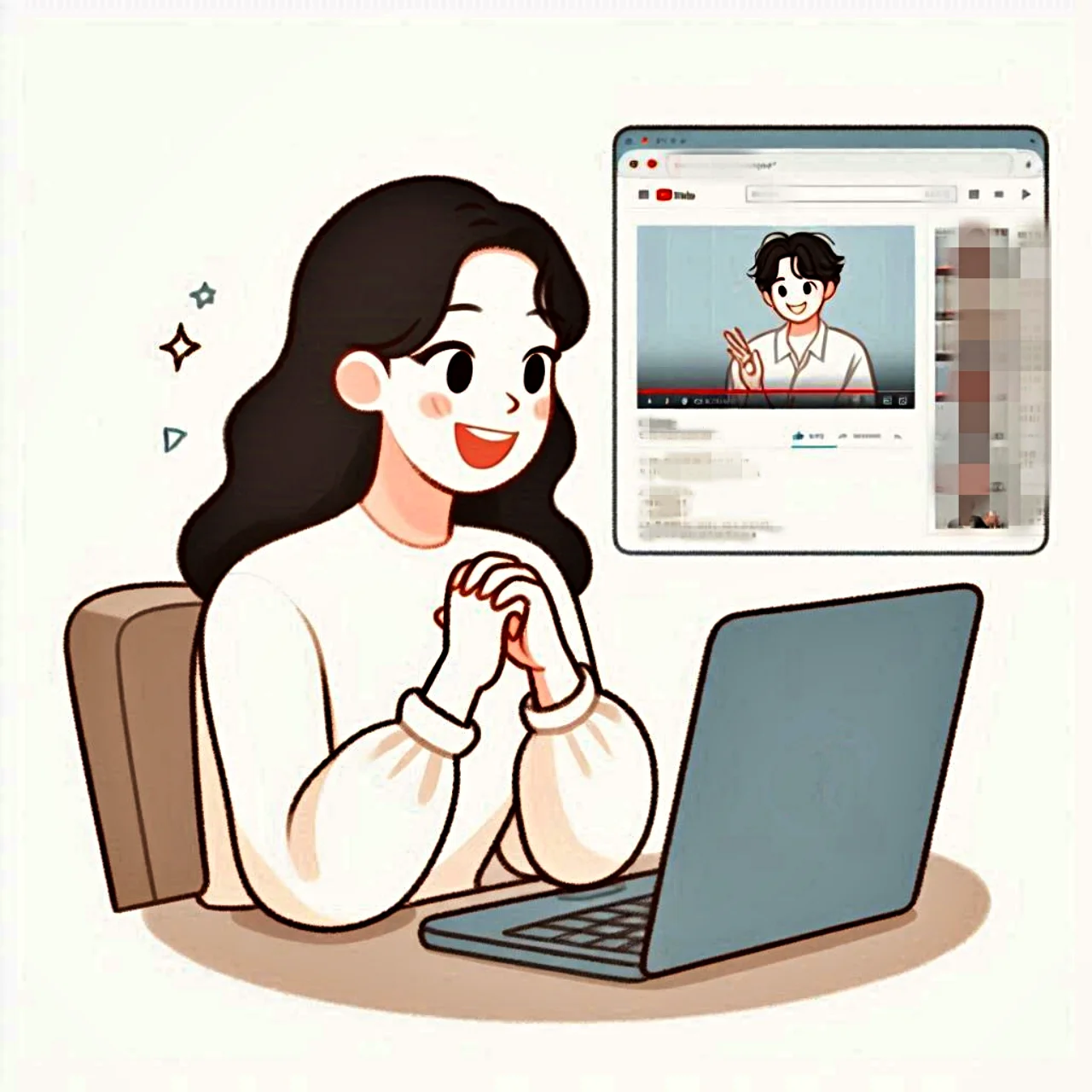 An illustration of a woman enjoying watching a video on YouTube