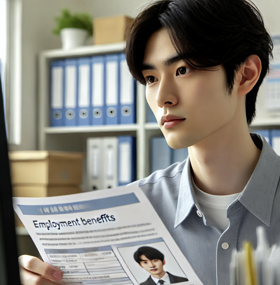 근로자가 고용보험 서류를 검토하는 모습