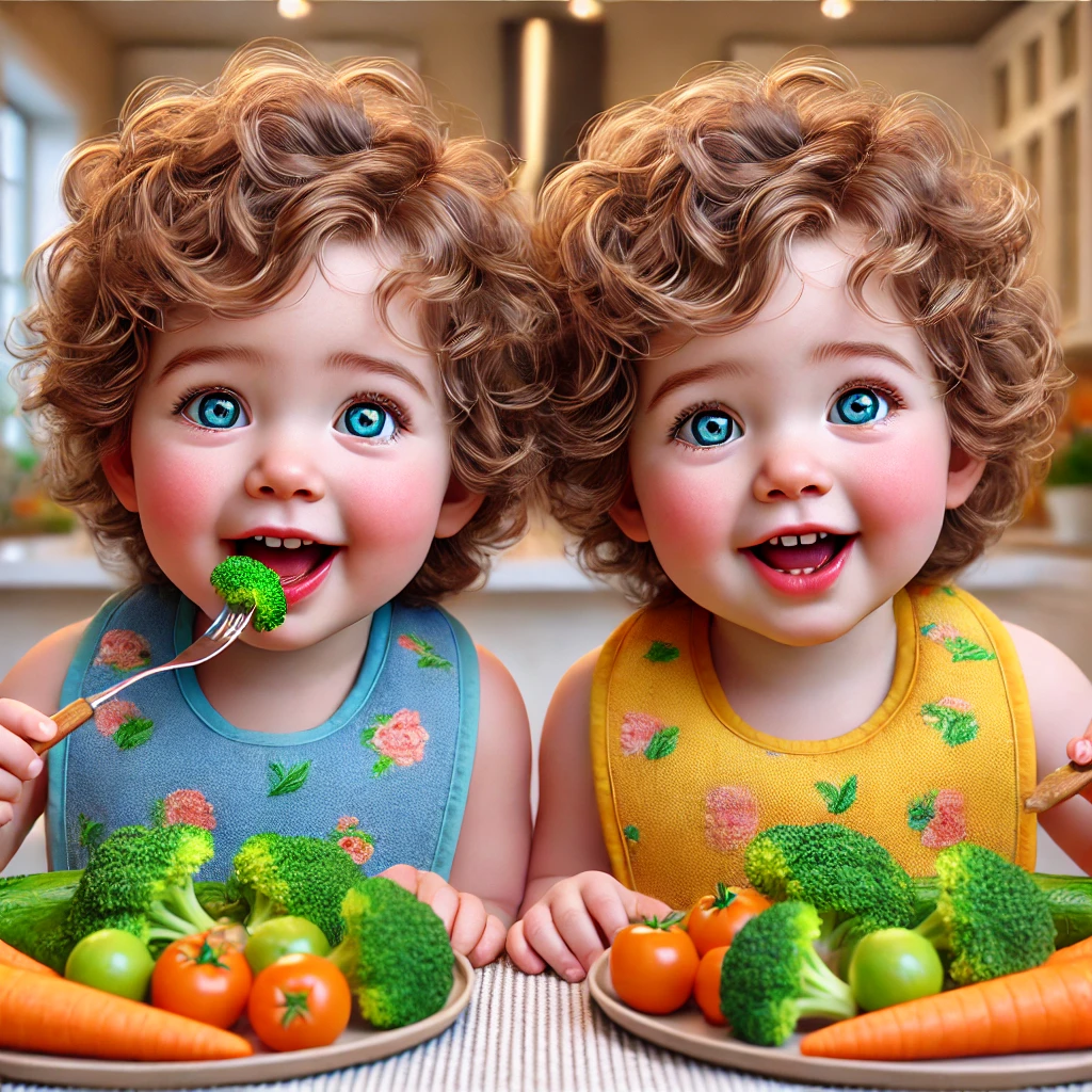 야채먹는-쌍둥이