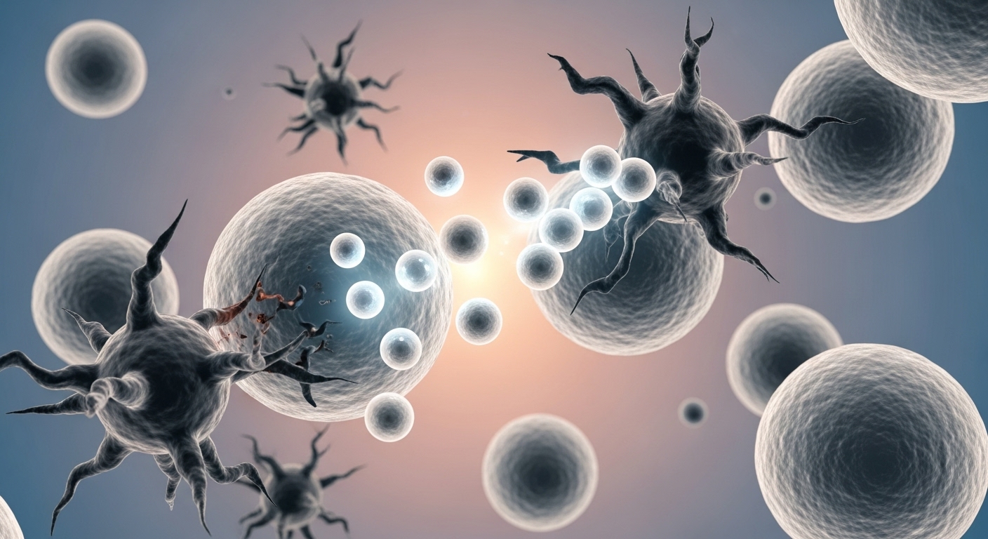 멜라토닌 분자들이 활성산소를 효과적으로 중화시켜 세포 손상을 막고 보호하는 모습