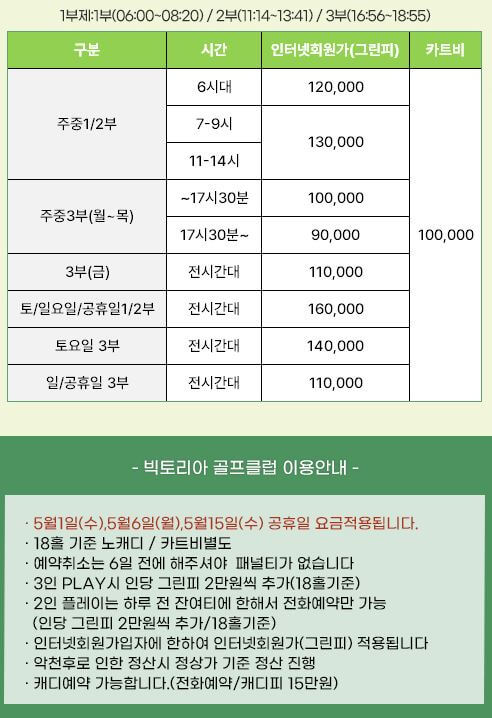 빅토리아 CC 요금표