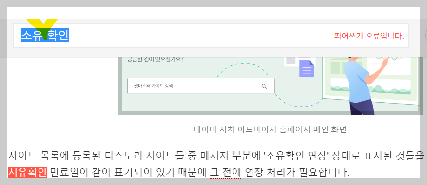 맞춤법 오류 정정 사진