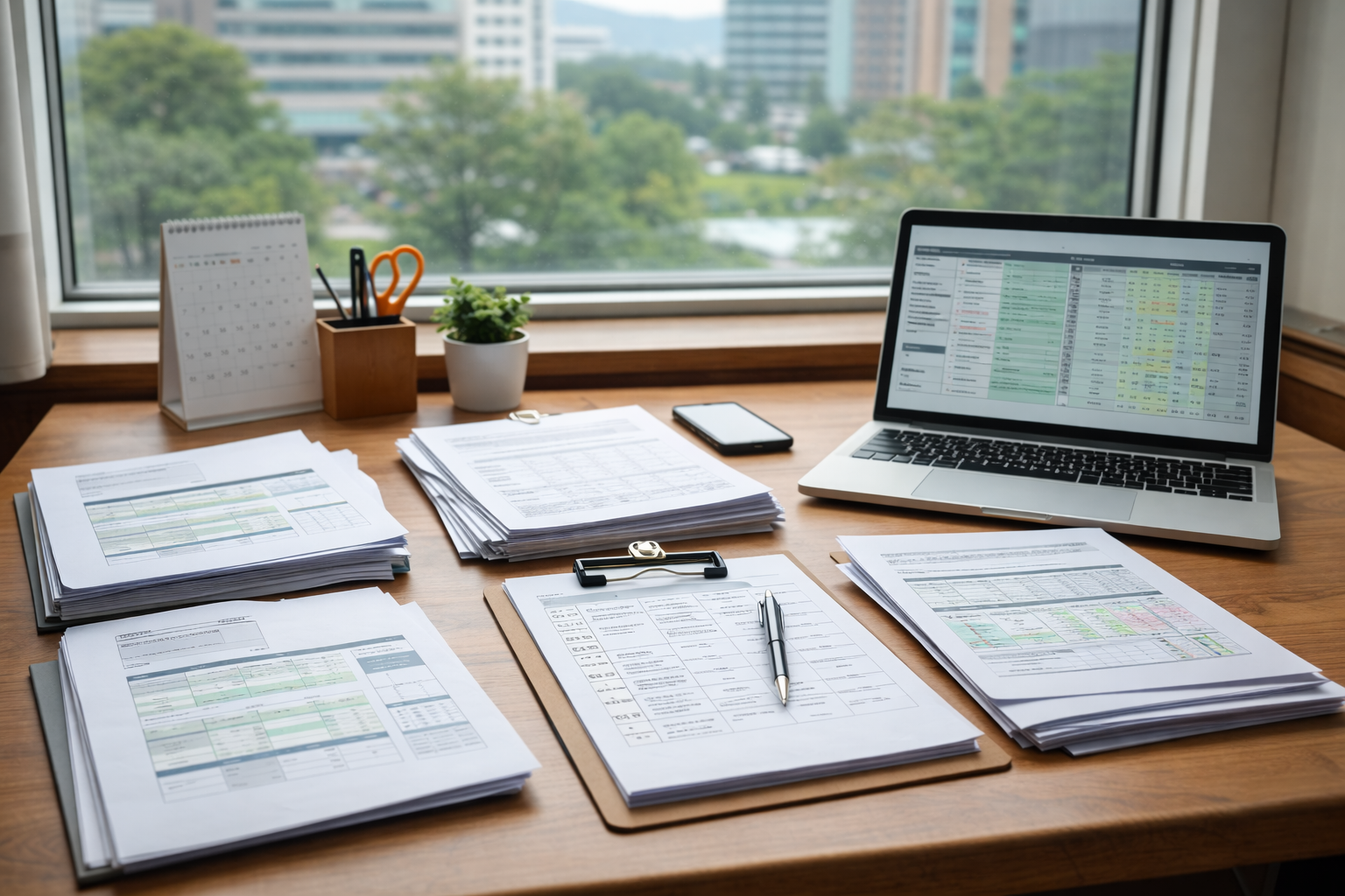 귀농 준비 일정과 농지&middot;교육&middot;작물 계획 자료가 정리된 한국 농촌 준비 책상 환경