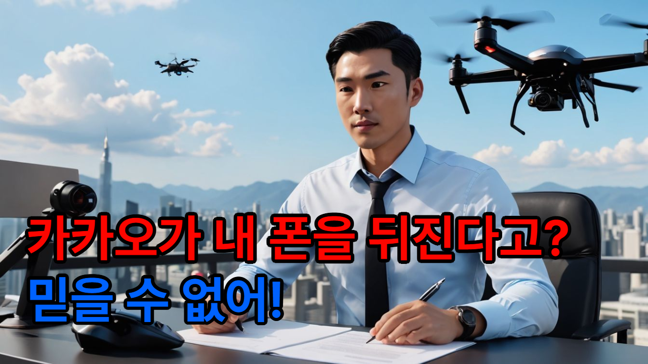 카카오가 내 폰을 두진다고? 믿을 수 없어! 라고 표현한 일러스트