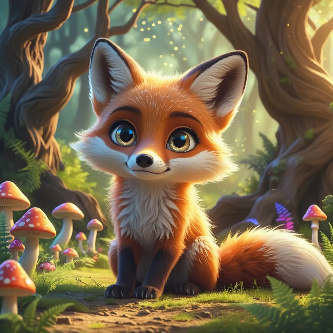 Phoenix 모델로 생성된 귀여운 여우 캐릭터 이미지. 이 이미지는 입체적인 털 표현과 광원 강조가 돋보이며, 캐릭터 감정 표현이 우수한 Phoenix 모델의 픽사풍 스타일을 시각적으로 전달하며, 블로그의 Leonardo AI 모델 비교 주제와 관련된 내용을 설명함 (phoenix model, fox character, lighting detail)