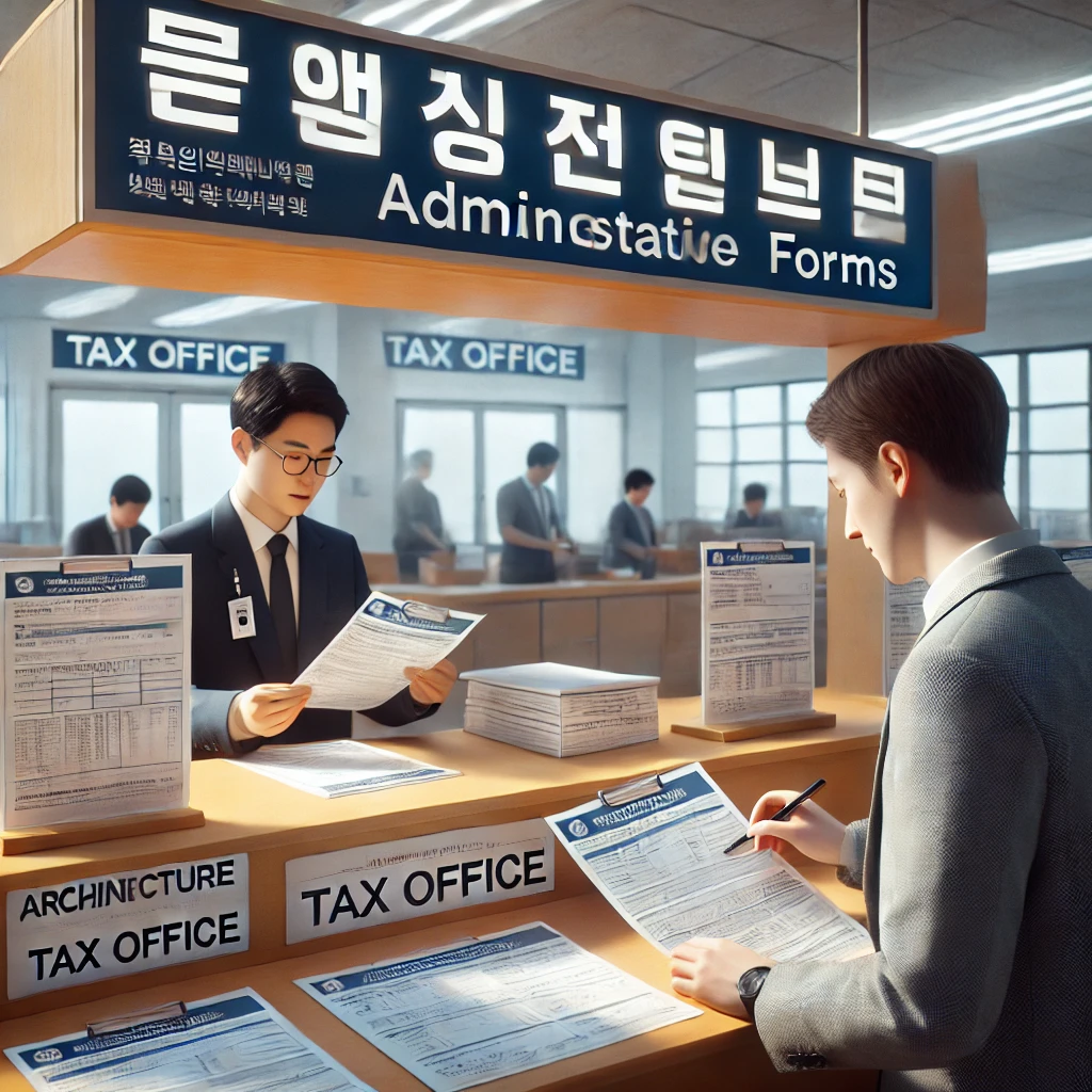 건축물 정정 등 행정서류 제출 중인 민원인
