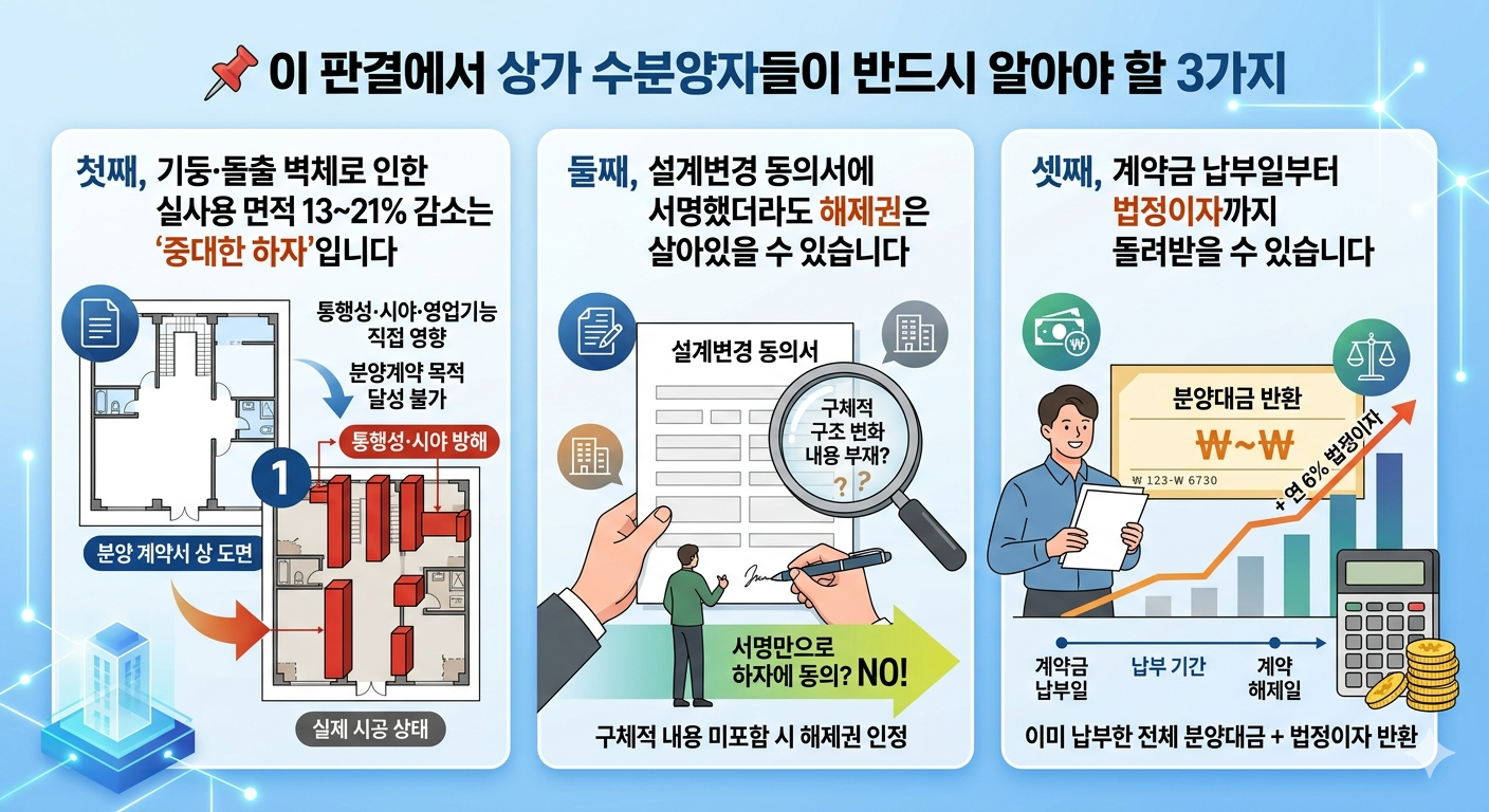 상가 분양 후 기둥이 생겼다? &mdash; 실사용 면적 13~21% 감소, 법원이 35억 분양대금 반환 명령한 이유