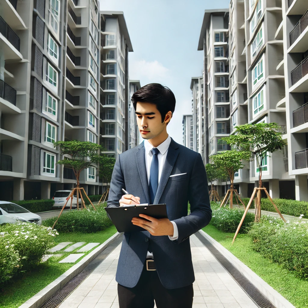 부동산 컨설턴트가 아파트 임장하고 있는 사진