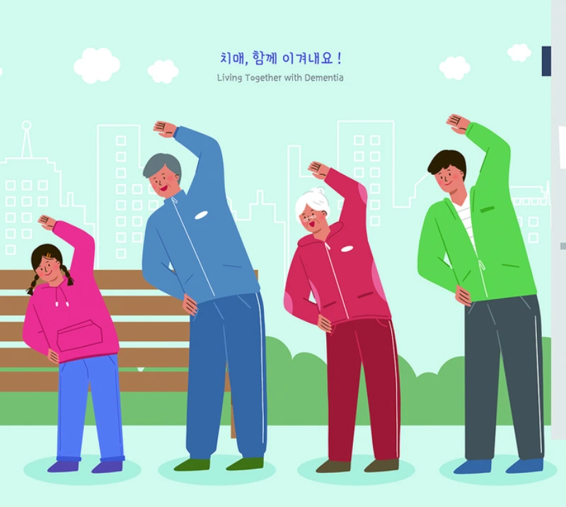 치매 예방을 위한 운동하는 사람들