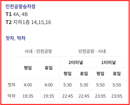 6200번 공항버스 운행 시간표