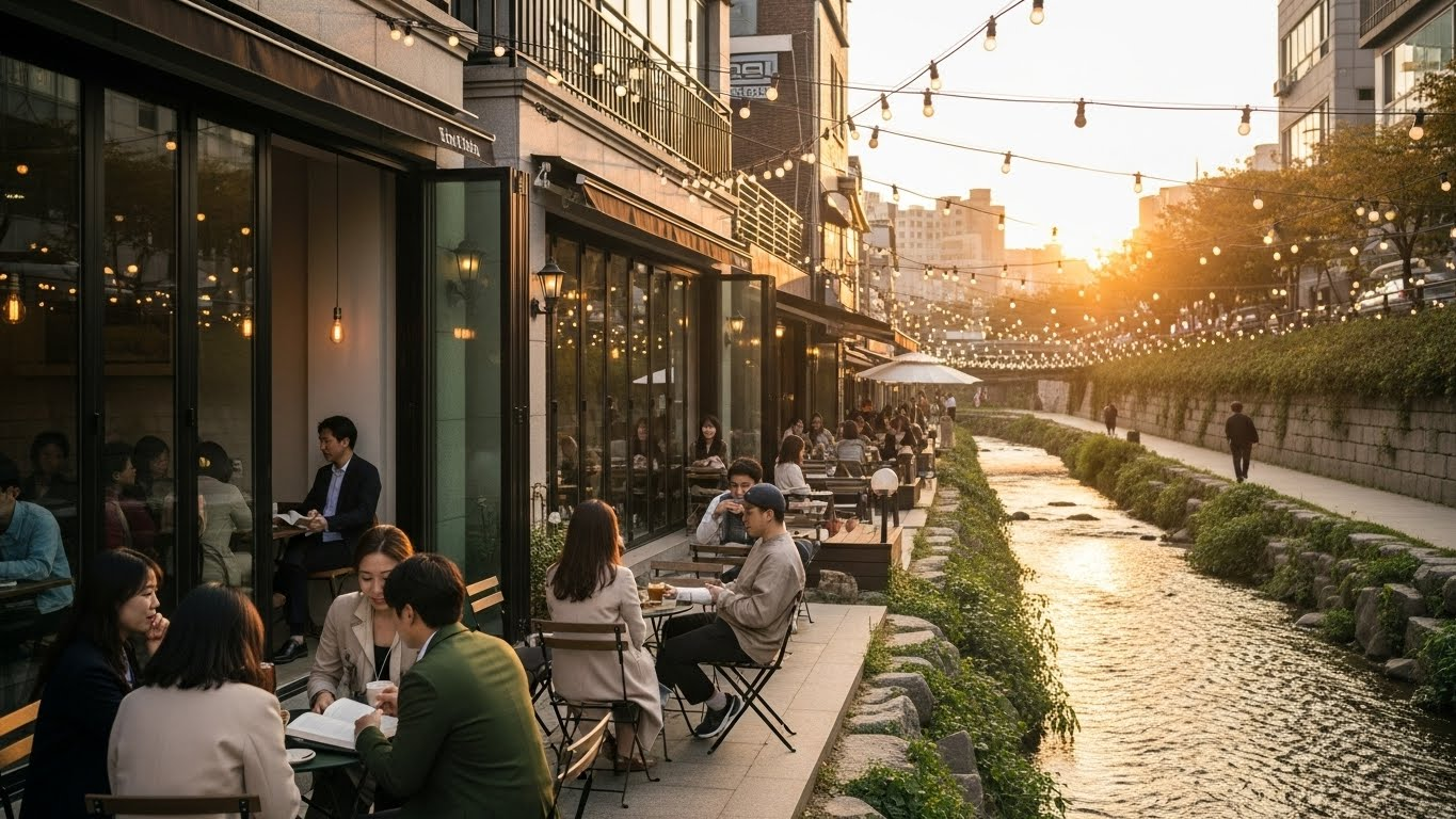 성북천 변의 카페 거리