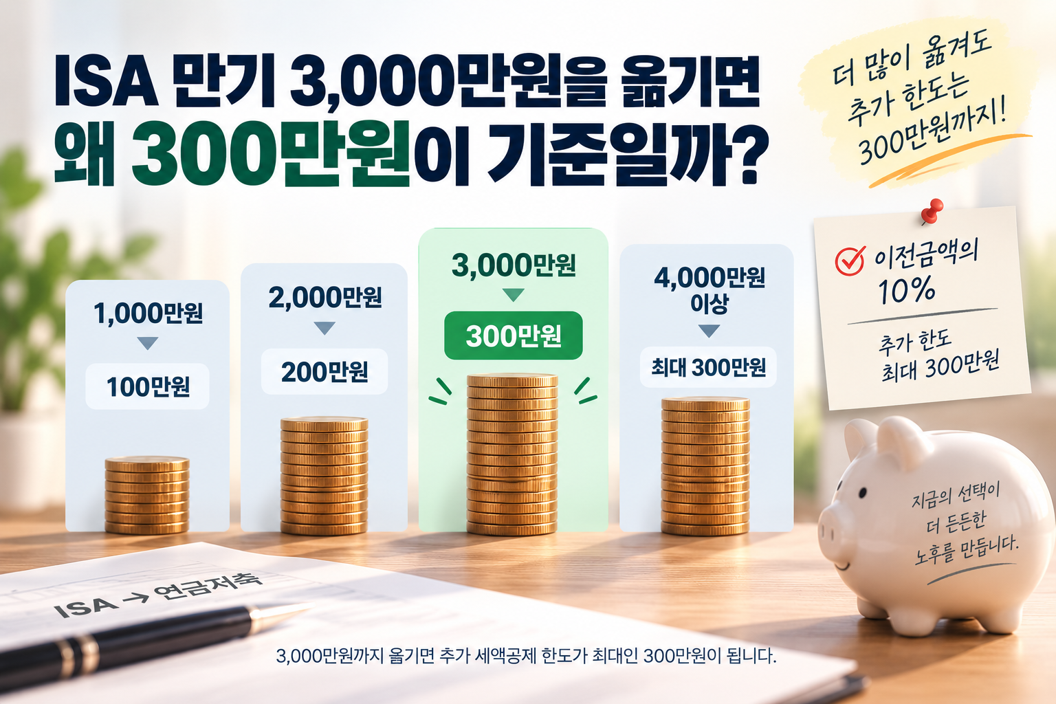 ISA 만기 3,000만원 이전 시 300만원 추가 세액공제 한도 이미지