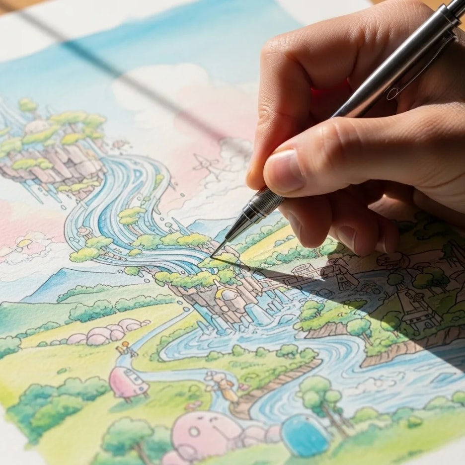 캔버스에 그림을 그리는 예술가의 손