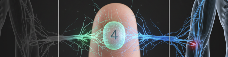 KSNS 4번 법칙을 보여주는 손가락 감각 수용 및 전달을 상징화한 이미지