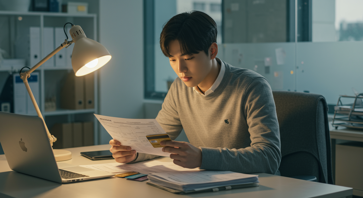 카드명세서 보는 남자 사진