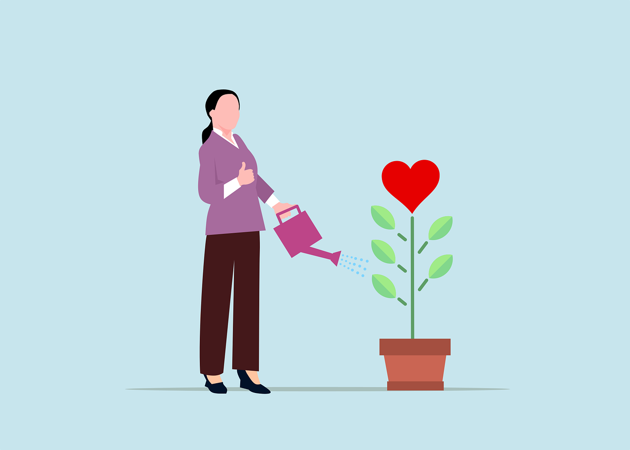 감정 인식이 잘 발달할 수 있도록 감정에 물을 주는 여자 그림