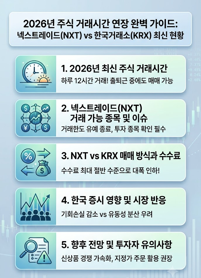 주식 거래시간 연장, 애프터마켓 몇시 까지? 거래 가능 종목, 넥스트레이드(NXT)와 한국거래소 (KRX) 거래 방식 차이점, 한국 증시(코스피, 코스닥) 영향, 반응 및 향후 전망