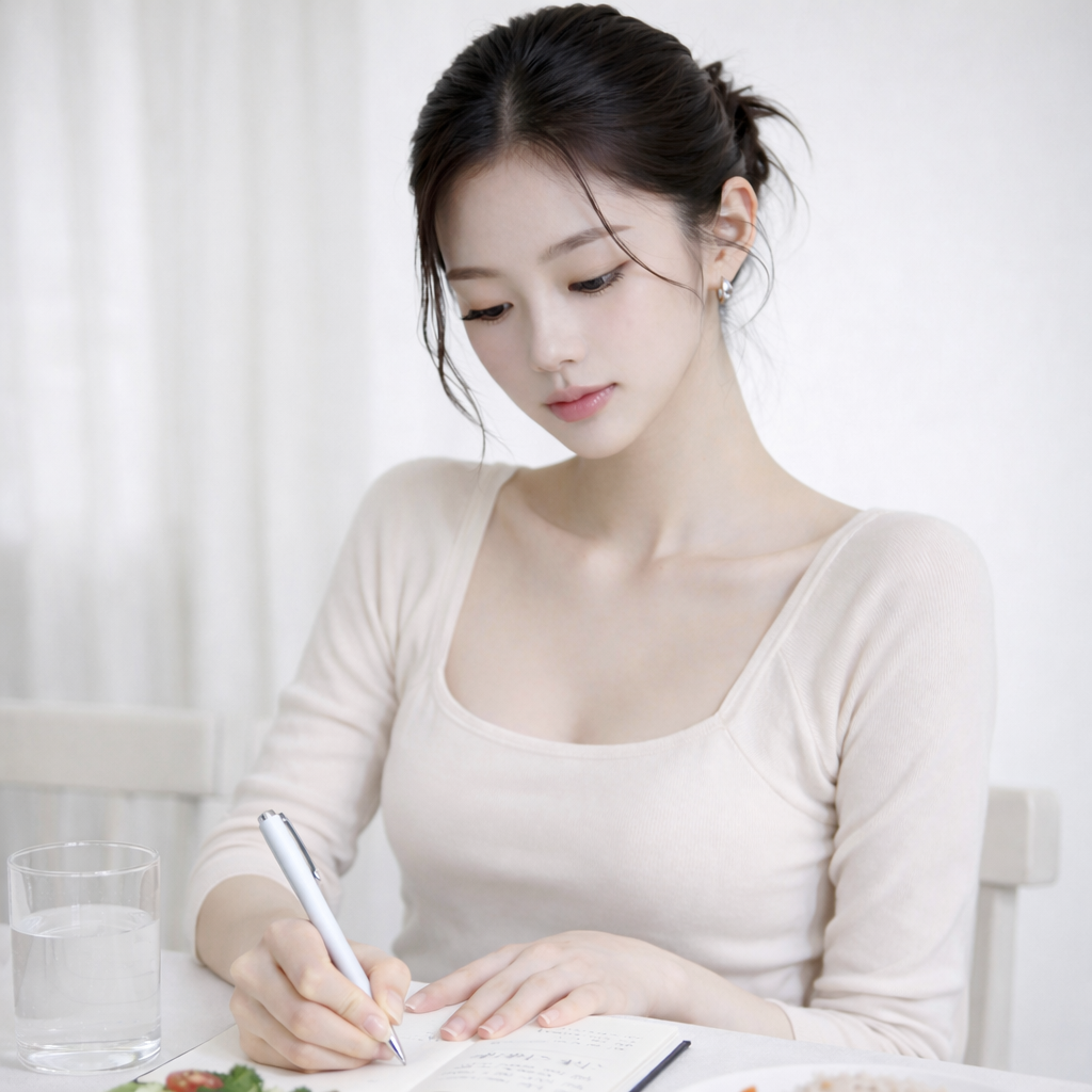 다이어트 중 식사일지 작성하는 사진