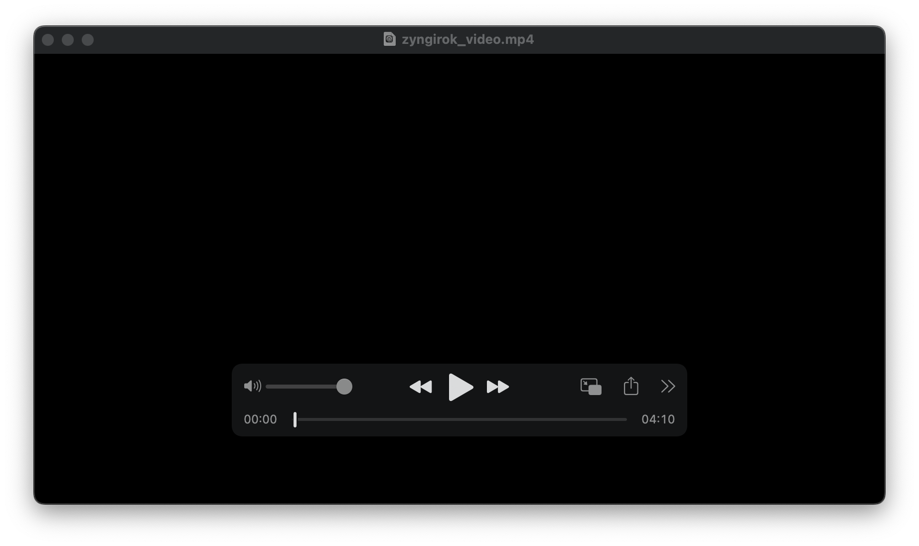 퀵타임 플레이어를 실행한 모습이다. 재생, 앞뒤로감기, 볼륨 조절등 최소한의 버튼만 하단에 위치해있다.