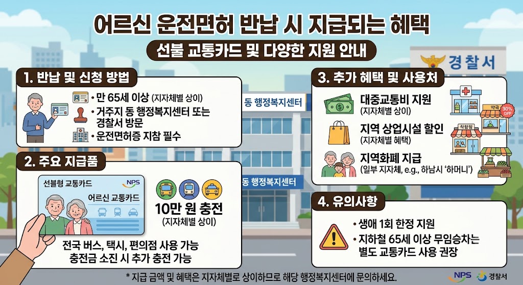 고령 운전면허 반납 시 지급되는 선불 교통카드 및 혜택 안내