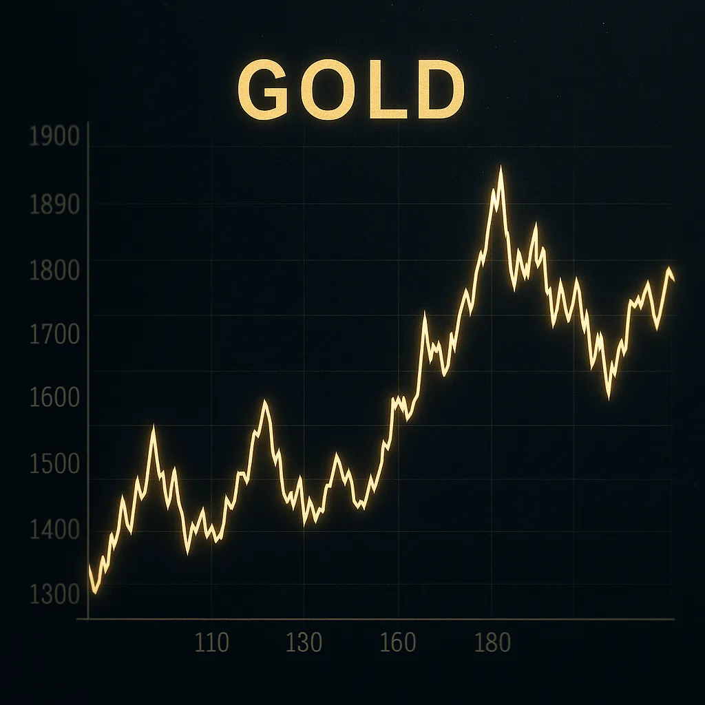 어두운 배경 위에 금 시세 변동 그래프가 나타난 이미지