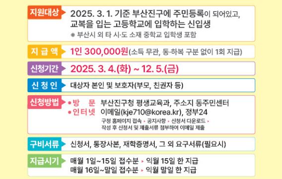 2025년 부산 교복구입비 지원 신청 기간 및 방법, 지원대상 알아보기