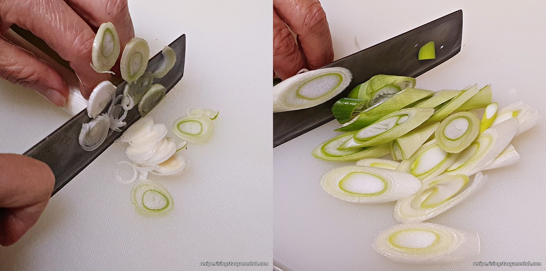 맛있는 오징어볶음에 들어갈 대파를 썰어주는 사진