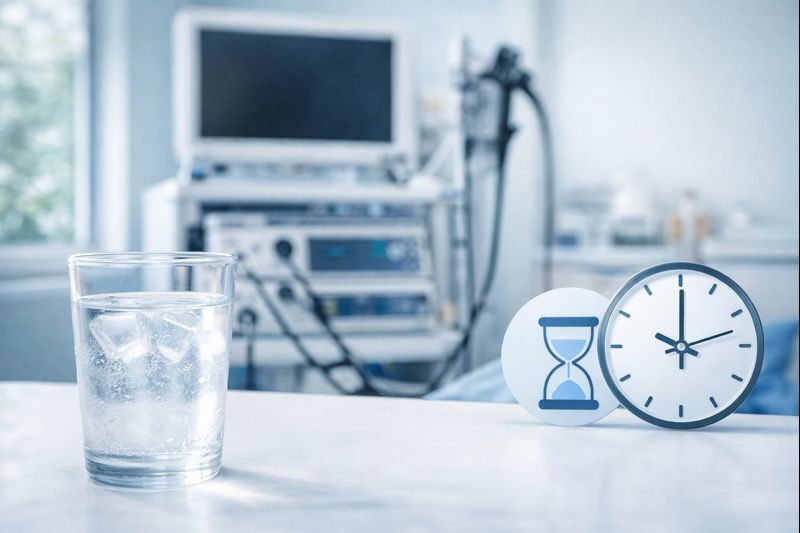 위내시경 금식시간을 설명하는 의료 일러스트